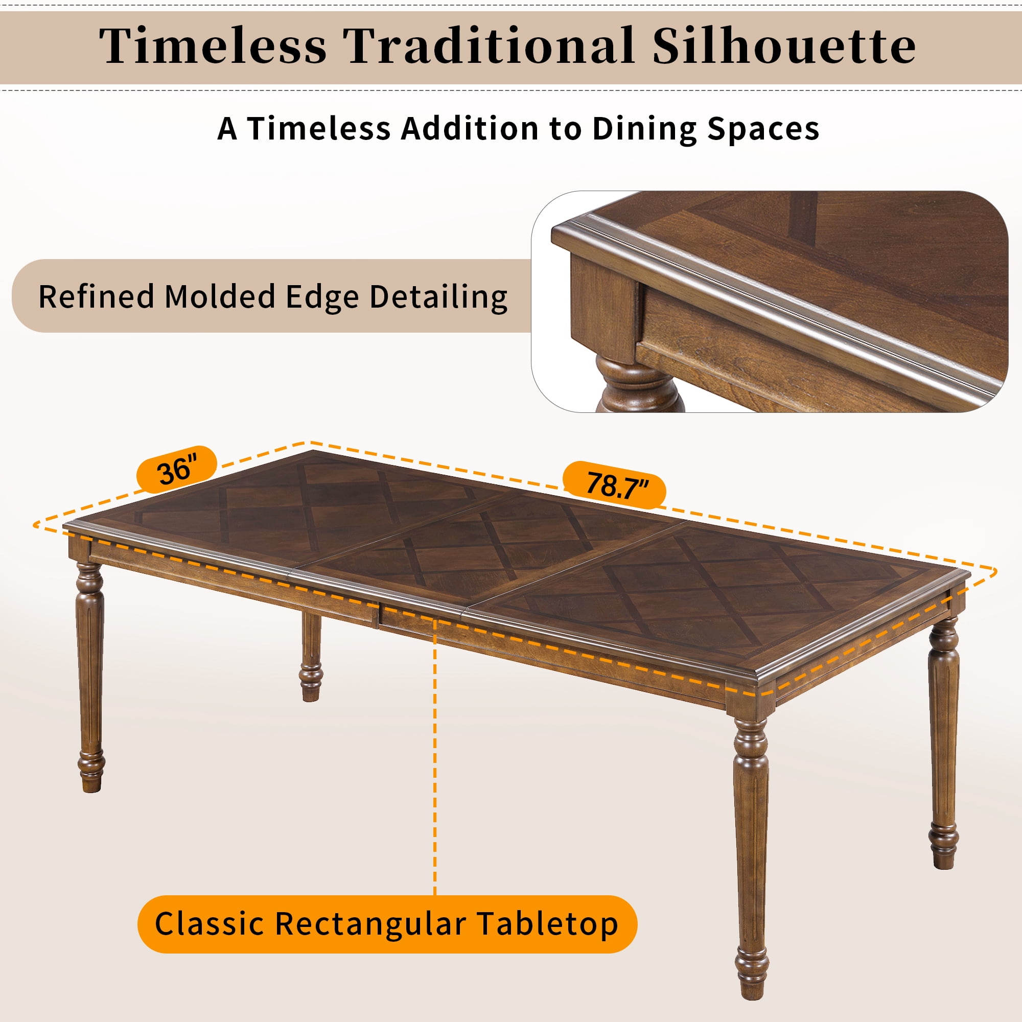 Euroco 78.7" Rectangular Modern Dining Table for 6-8 Person, Wood Kitchen Table with Turned Legs for Dining Room,Walnut