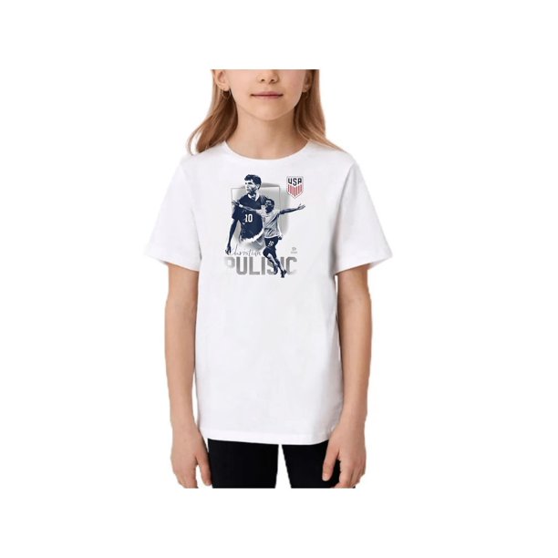 Girl's T-shirt Short Sleeves and Crew Neck Top Summer Cute Wear Featuring Christian Pulisic USA Soccer Design for Kids Fashionable Sports Fan Apparel
