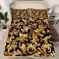 thumbnail image 2 of Manfei Teens Adults Bohemian Damask Twin Sheet Sets 3pcs,Black Golden Twin Fitted Sheet Microfiber,Exotic Style Breathable Flat Sheet,Breathable Home Decor, 2 of 7