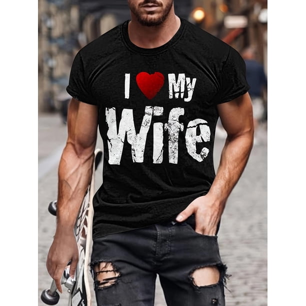 Men's "I Love My Wife" Graphic Print T-shirt, Summer Top Tee For Adult, Men, Women, Teen, Teenager, Adolescent,Youth