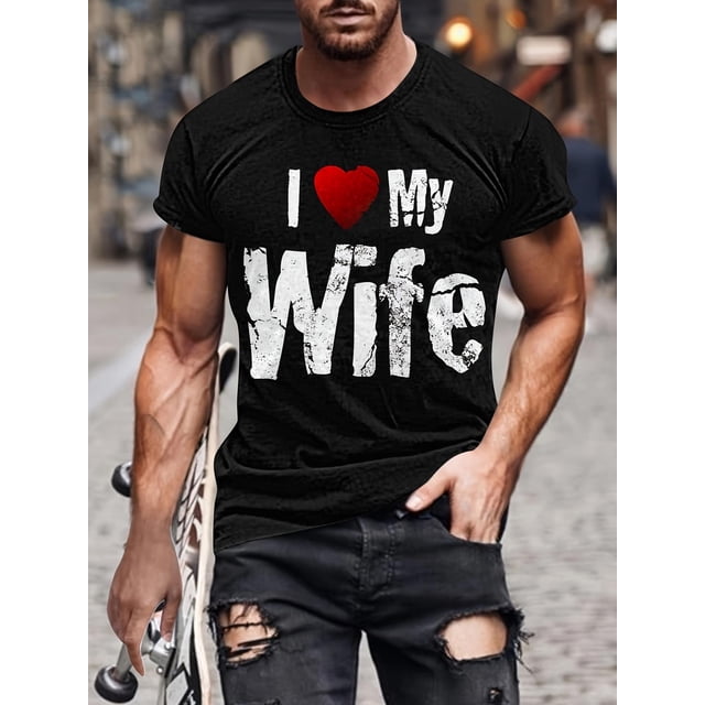 Camiseta con estampado gráfico "Amo a mi esposa" para hombre, ideal para verano, para adultos, hombres, mujeres, adolescentes y jóvenes.