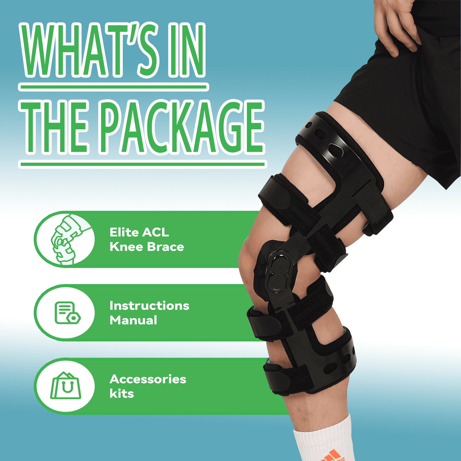 Komzer ACL Knee Brace, Adjustable Hinged Orthopedic Support for Ligament Injuries, Meniscus Tear, Joint Pain (Black, XXL)