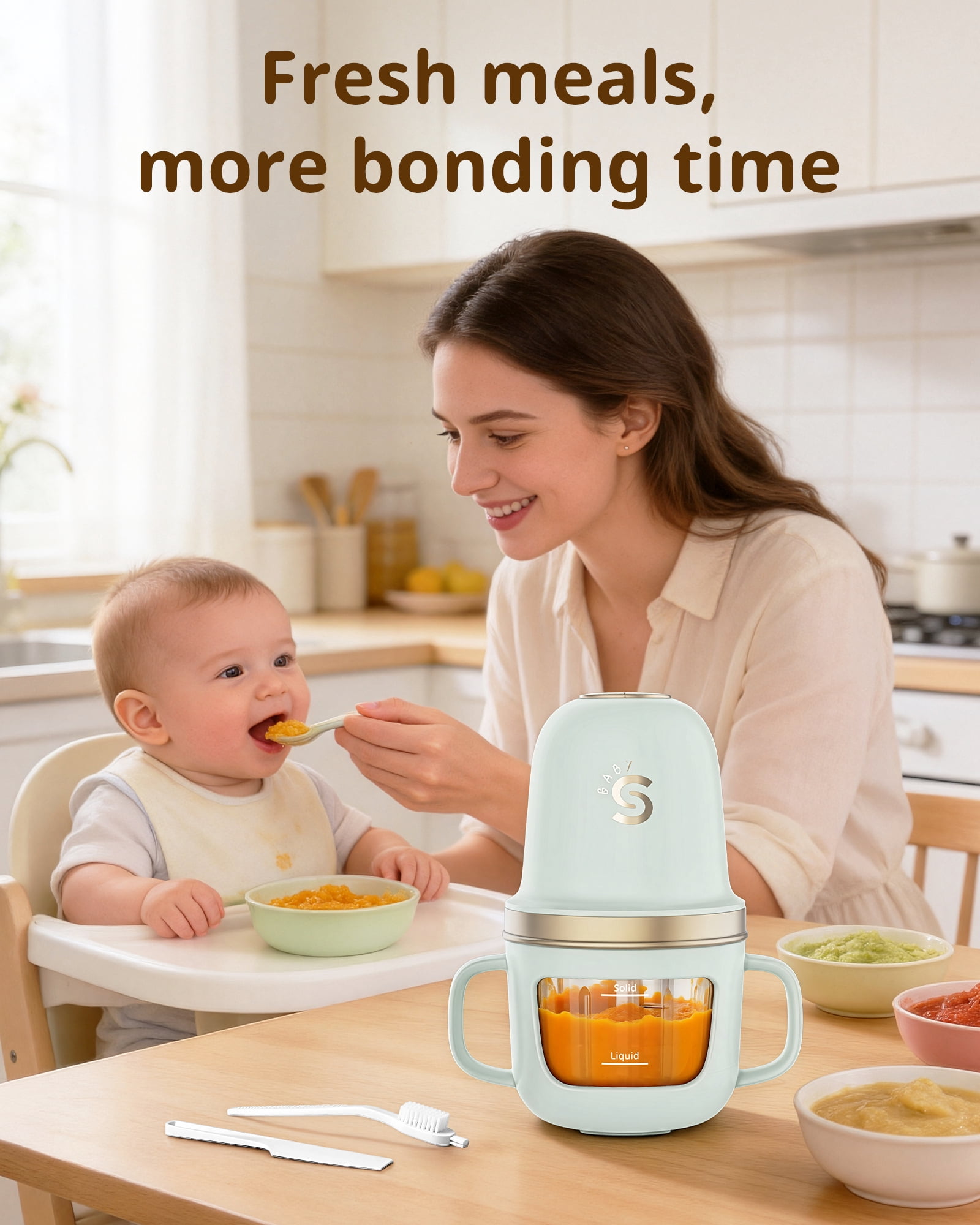 Baby Food Maker, SosekiBaby FM02 Baby Food Processor Set with Glass Bowl & 316L Stainless Steel Blades ,Baby Food Blender for Baby Puree, Meat, Vegatable,2-Speed Control, BPA-Free