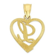 Golden Fire Solid 10k Two Tone Initial Heart Pendant - Personalized Jewelry