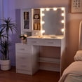thumbnail image 2 of JBLCC Modern Makeup Vanity, Lighted Sliding Makeup Mirror, Vanity Desk with Drawers & Cabinet, White Vanity for Girls, 2 of 12
