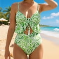 thumbnail image 2 of DHFJKG One Piece Swimsuit Women Summer V Neck Ruffle Floral Printed Hallow Out High Cut Bathing Suit Versatile Beachwear, 2 of 4