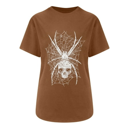 

Corset Top Long Sleeve Workout Tops for Women Women Fahion Round Neck Drop Shoulder Sleeves T-shirt Skull Print Blouse Tunic Tops Valentines Shirts for Women White Shirts for Women Brown 2XL