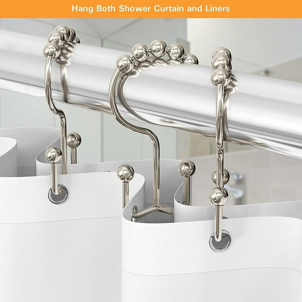 MAINSTAYS Double Roller Glide Shower Curtain Hook Or Ring, Chrome, Double  roller glide hook design 