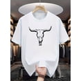 thumbnail image 2 of Men'S Casual Crew Neck T-Shirt with Sheep Skull Print, Slight Stretch, Regular Fit, Fashionable Summer Top for Sports and Leisure, 2 of 6