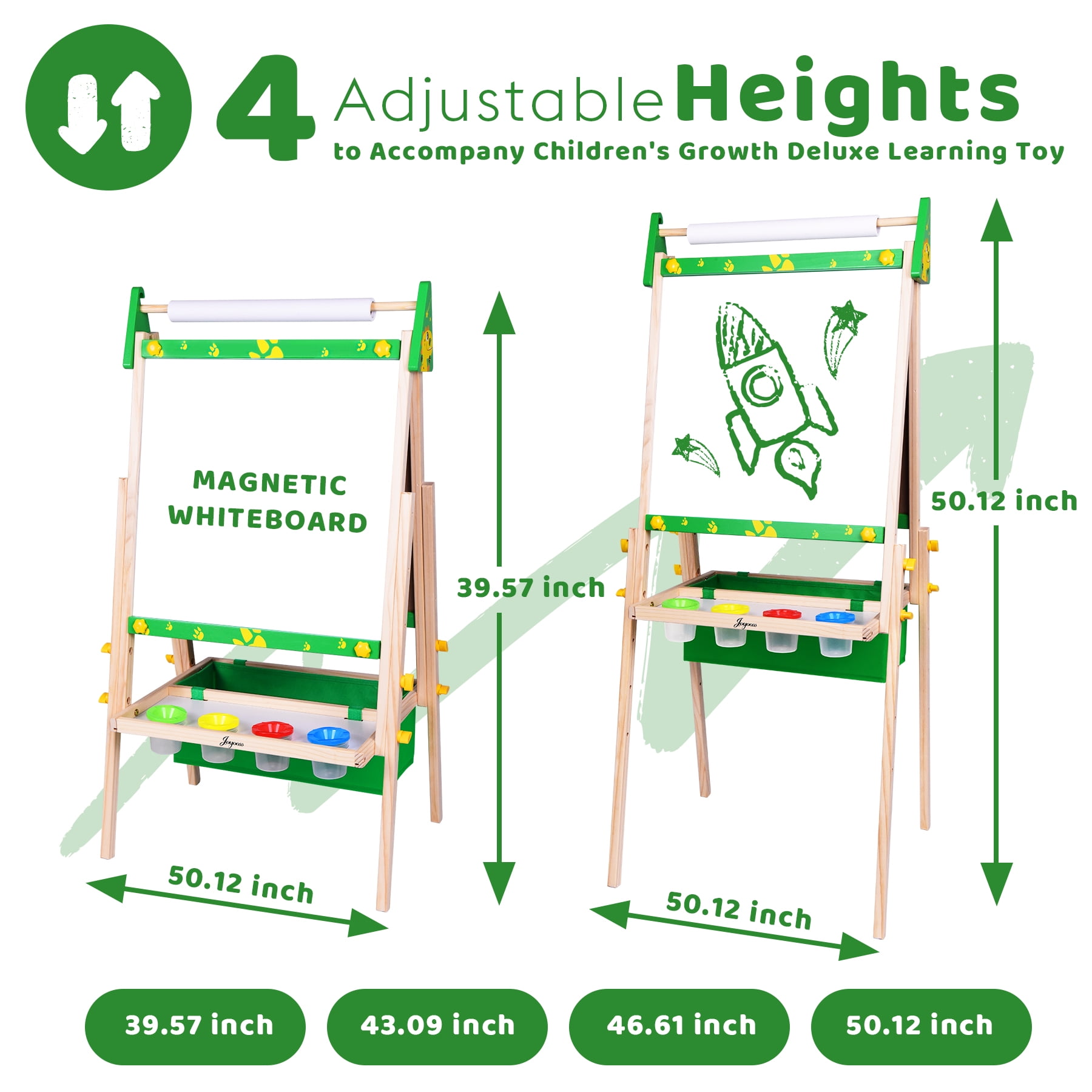 JOYOOSS 39.57 - 50.12 Inch Adjustable Wood Children's Art Easel with Paper Roll