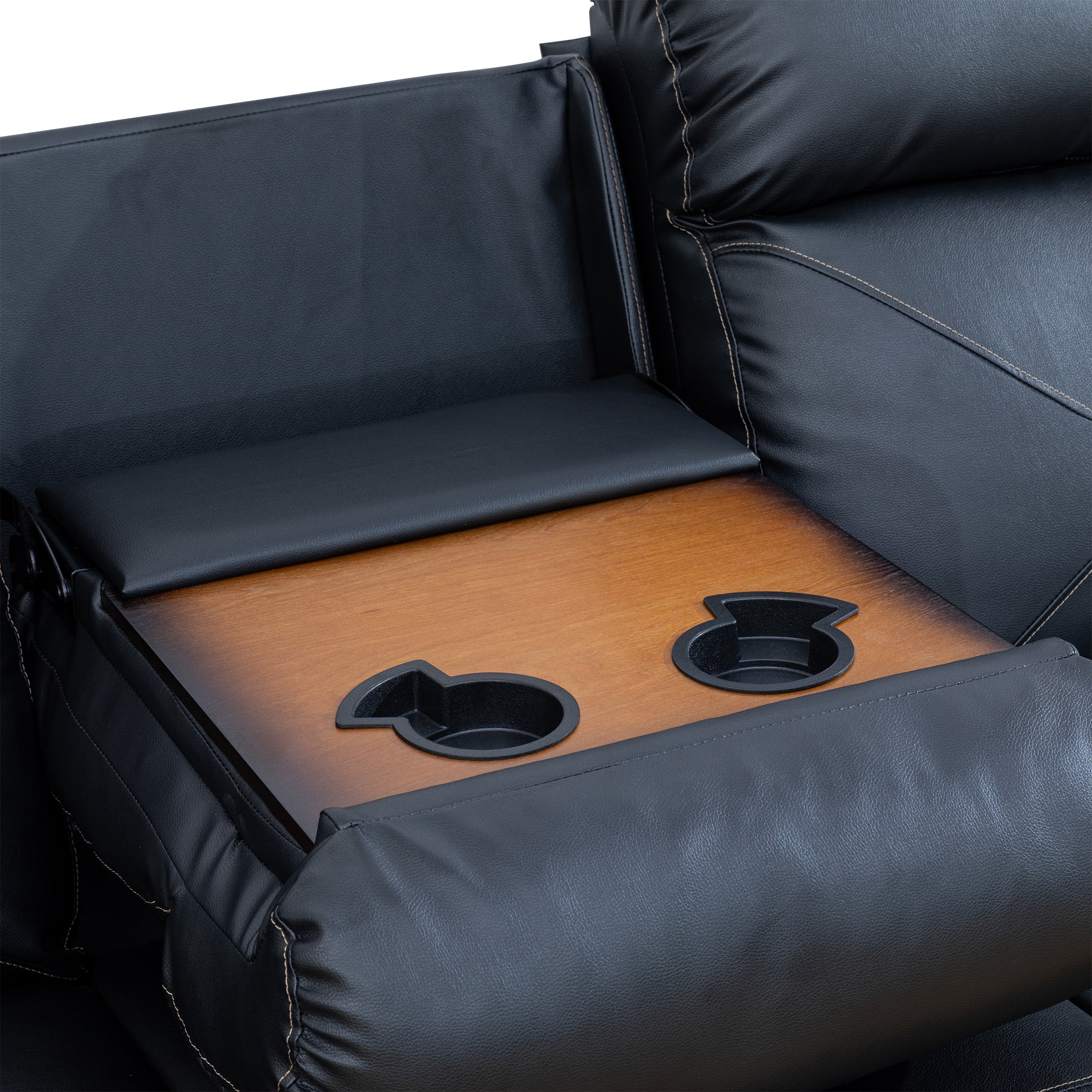 AUKFA 3 Seats Recliner Sofa Chair, Home Theater Sofa with Flipped Backrest and Cupholder, Black
