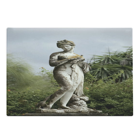 Architecture Cutting Board, Sculptured Greenery on the Grounds of Achillion Palace Corfu Island, Decorative Tempered Glass Cutting and Serving Board, Large Size, Green Beige, by Ambesonne