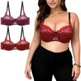thumbnail image 2 of Feancey 2 Pack Push Up Bras for Women Lace Embroidered Plus Size Bra Semi See Through Underwire Brassiere Support Lift Up Bralettes, 2 of 10