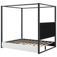 thumbnail image 5 of Harper & Bright Designs Queen Size Canopy Platform Bed with Channel Upholstery Tufted Headboard, Gold Metal 4 Post Canopy Bed Frame for Boys Girls Adult, Black White, 5 of 13