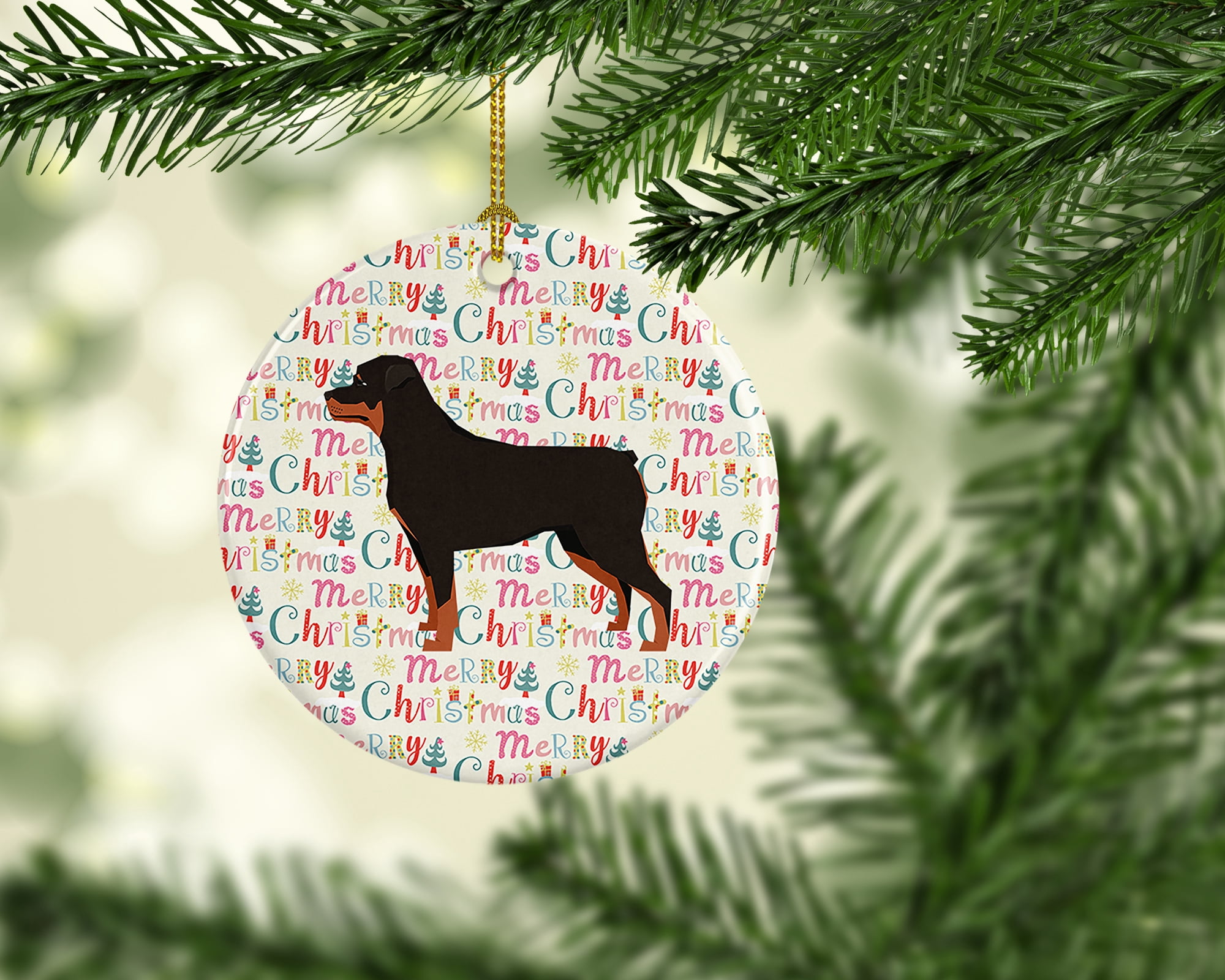 Rottweiler Merry Christmas Ceramic Ornament 2.8 in x 2.8 in