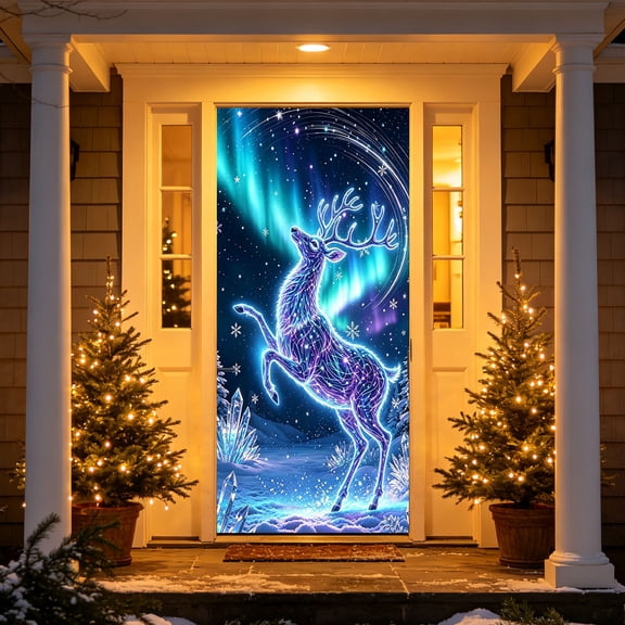 Dmlowu Christmas Door Cover 35x71in, Thick Fabric Holiday Door Curtain with Hanging Rope, Easy Install Front Door Wall Decoration for Xmas Party