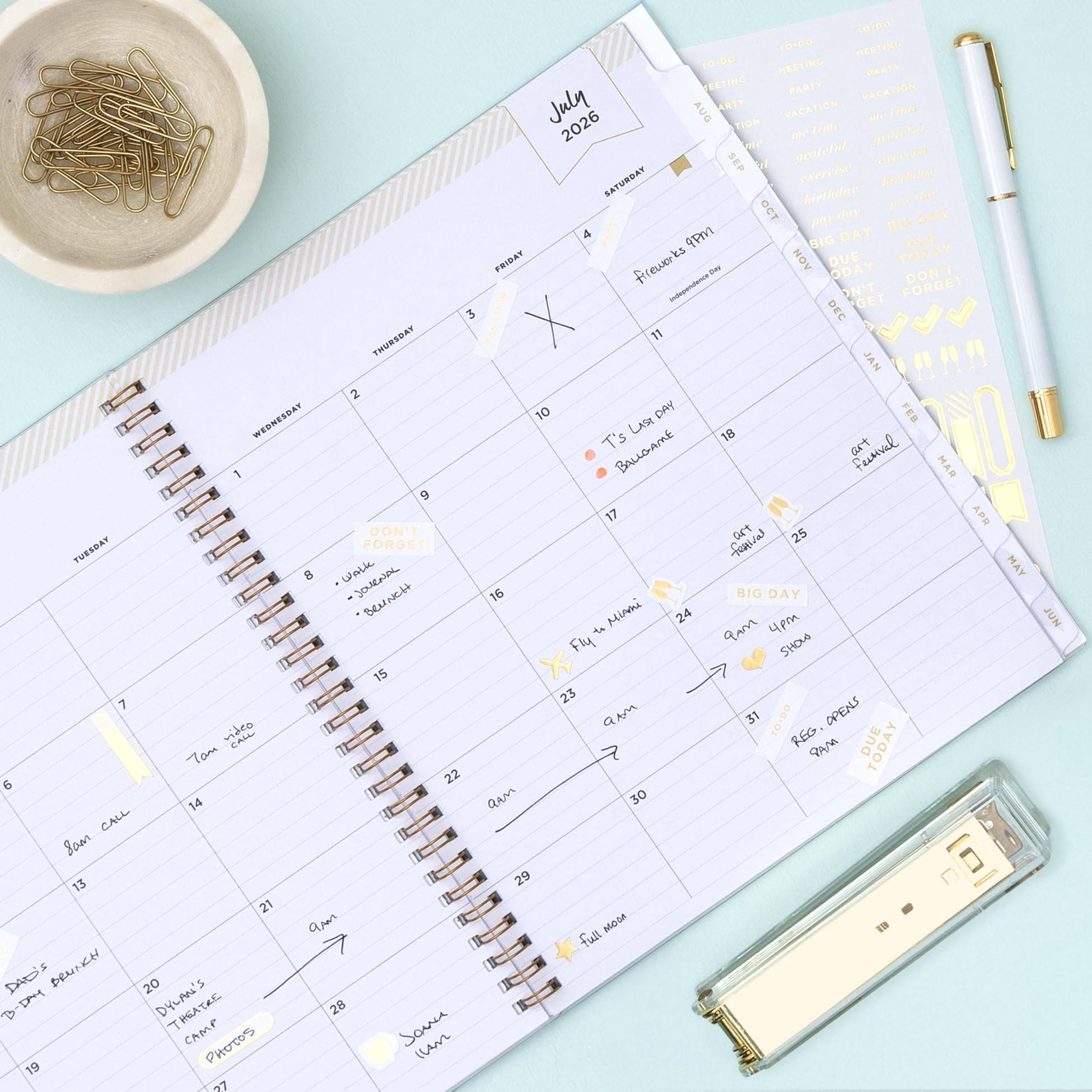 Blue Sky Day Designer 2026-2027 Daily and Monthly Academic Year Planner Calendar, July 2026 - June 2027, 8" x 10", Flexible Cover, Laminated Tabs, Storage Pocket, Includes Stickers, Annabel