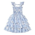 thumbnail image 1 of MEZZALL Robe d'Été à Imprimé Floral pour Filles et Bébés avec Corsage Smocké Robe de Princesse d'Été, Bleu, 4-5 Ans, 1 of 6