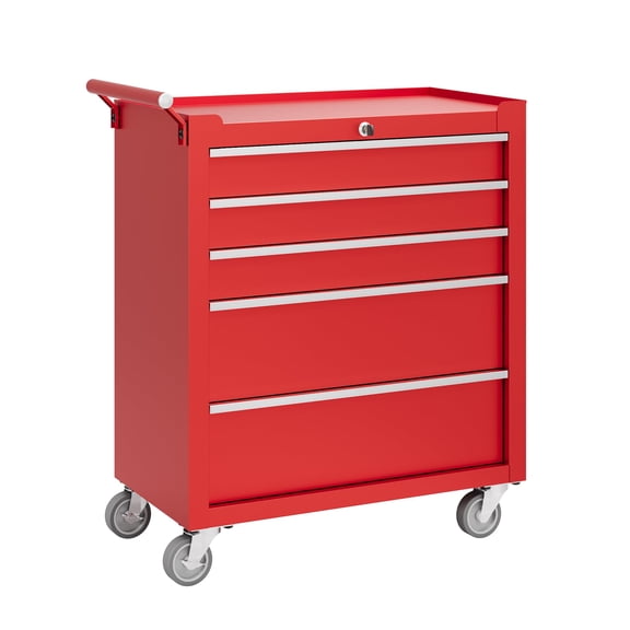 Rolling Tool Chest, 5 Drawers Tool Storage Cabinet, Toolbox with Wheels, Portable Tool Cabinet Organizer with Locking System & Drawer Liners, Tool Storage Cart for Garage, Workshop, Red