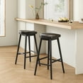 thumbnail image 5 of Farini Wood Saddle Bar Stools Set of 2, 30" Backless Barstool with Footrest for Kitchen Island, Black, 5 of 6