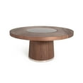 thumbnail image 4 of Modrest Houston Round Modern Glass & Wood Veneer Dining Table in Walnut, 4 of 5