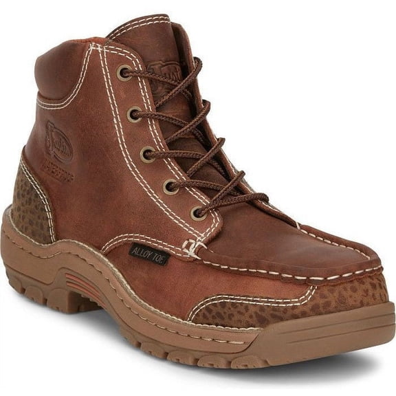 Justin Men's 5" Corbett Lace-Up Moc Waterproof Work Boot Alloy Toe Brown 14 D(M) US