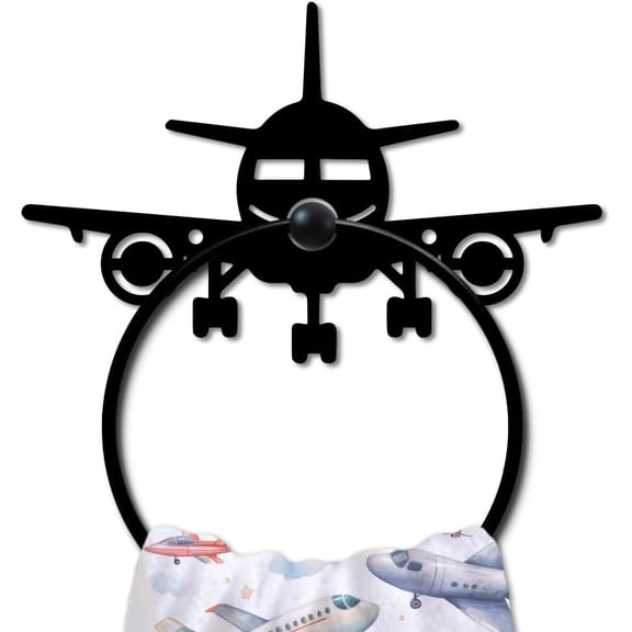Airplane Metal Towel Ring Model Aircraft Towel Holder for Wall Transportation Wall Decor Towel Hanger Black Art Towel Rack Wall Mounted for Bathroom Kitchen Home Boys Room Decors Gift Multi-color