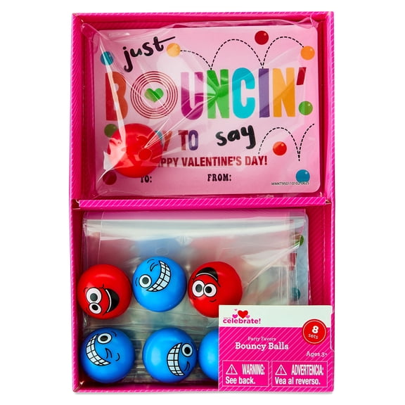Classroom Exchange Cards with Bouncy Balls Party Favors, Multicolor, 8 Count, Valentine's Day by Way To Celebrate