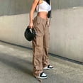 thumbnail image 2 of Women's  High  Baggy Straight Leg Cargo Pants Streetwear Casual Boyfriend Trousers with Pockets, 2 of 10