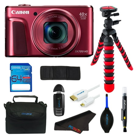 Canon PowerShot SX720 HS Digital Camera (Red) + SD Card + Tripod + Pixi Advanced Bundle (Best Advanced Point And Shoot Camera)