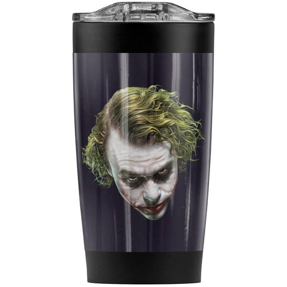 The Dark Knight/Painted Joker Head Stainless Steel Tumbler 20 oz Coffee Travel Mug/Cup, Vacuum Insulated & Double Wall with Leakproof Sliding Lid | Great for Hot Drinks and Cold Beverages