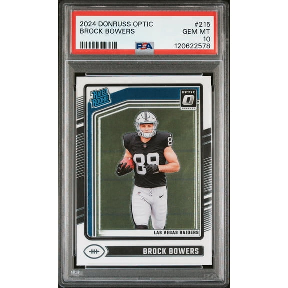 Graded 2024 Panini Donruss Optic Brock Bowers #215 Rookie RC Football Card PSA 10 Gem Mint