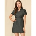 thumbnail image 3 of INSPIRE CHIC Robe-Chemise Trapèze Unie en Chambray pour Femme à Col Rabattu avec Poches, 3 of 6