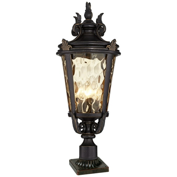 John Timberland Casa Marseille Vintage Outdoor Post Light Veranda Bronze with Pier Adaptor 28" Champagne Glass for Exterior Barn Deck House Porch Yard