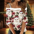 thumbnail image 2 of asdoklhq Christmas Flannel Shirt Women Fashion Shoulder Strap Christmas Printed T-shirt with 7/3 Sleeves and 4/3 Sleeves Top White S, 2 of 5