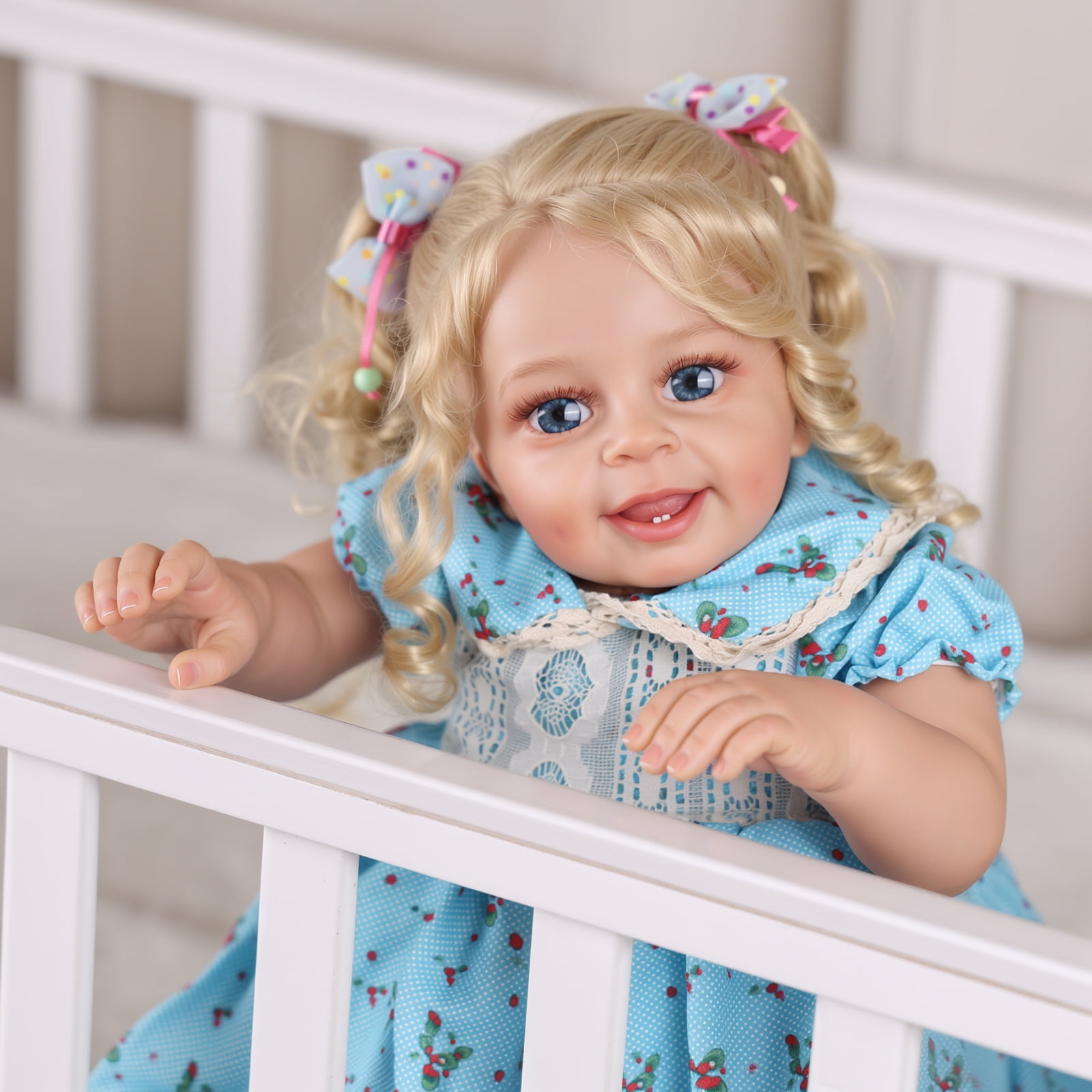 RSG Reborn Baby Dolls Baby Doll Soft Cloth Body with Blue Dress Birthday Gift