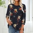 thumbnail image 2 of Womens Casual T Shirts 3/4 Length Sleeve Graphic Printed Base Tees Fall Tops Crew Neck Loose Fit Tunic Tops (2XL, Black 02), 2 of 6