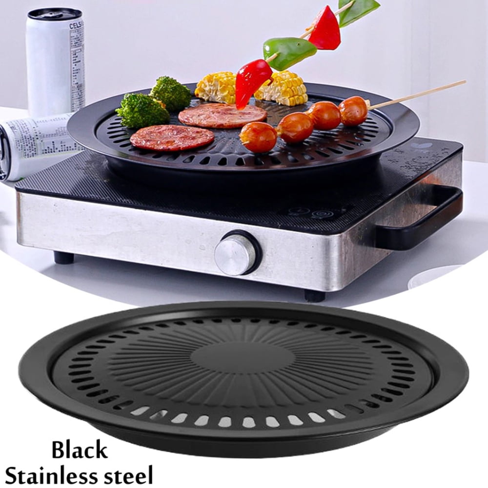 Round Iron Korean BBQ Grill Plate Barbecue Non-stick Pan Set with Holder Set UK 