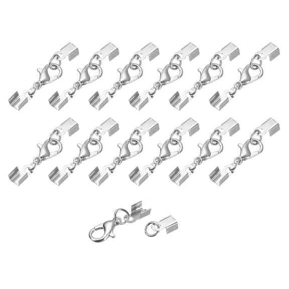 20Sets 3.5mm Fold Over Cord Ends with Lobster Claw Clasps, Terminator Crimp End Caps, Silver Tone