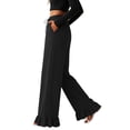 thumbnail image 6 of felwors Women's High-Waisted Wide Leg Pants with Ruffled Hem – Soft Lounge Joggers for Home & Casual Wear, Drawstring Waist & Pockets（Black， XL）, 6 of 8