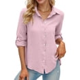 thumbnail image 2 of Weardear Womens Casual V Neck Roll Up 3/4 Sleeve Loose Plain Chiffon Button Down Business Tops Tunic Blouse Shirts, 2 of 5