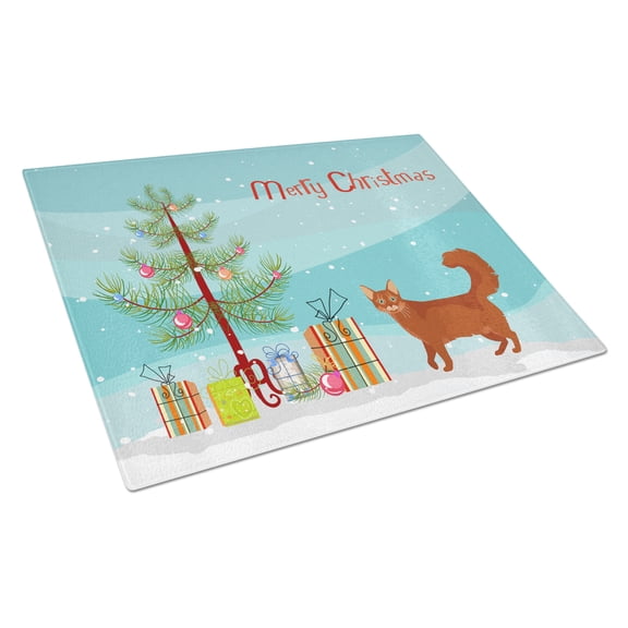 Carolines Treasures CK4722LCB Somali Cat Merry Christmas Glass Cutting Board Large, 12H x 16W, multicolor