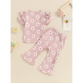 thumbnail image 4 of Suealasg 2Pcs Toddler Girl Clothes 1T 2T 3T 4T 5T Kids Girl Summer Casual Outfits Flying Sleeve O Neck Daisy Print Tops Flared Pants Sets, 4 of 7