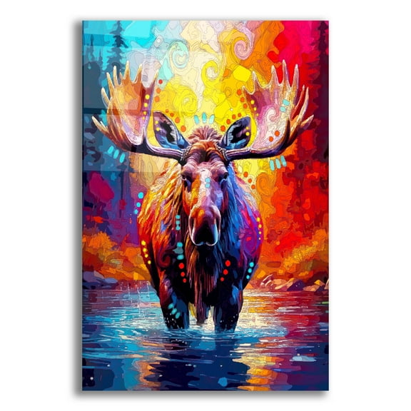 Epic Art 'The River Moose' by Dean Russo Acrylic Glass Wall Art, 16" x 24"
