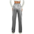 thumbnail image 5 of qolati Women's Casual Wide Straight Leg Pants High Waisted Button Down Cargo Pants Stretchy Tummy Control Lounge Trousers with Multiple Pockets, 5 of 5