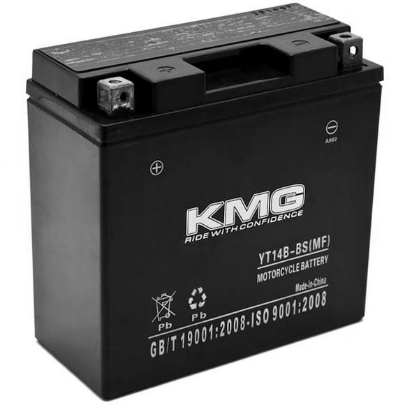 KMG YT14B-BS Batterie Compatible avec Yamaha 1100 XVS1100 V-Star (All) 1999-2010 Batterie Étanche Sans Entretien 12V Haute Performance SMF OEM Remplacement Moto Moto Moto Moto Motoneige Motomarine