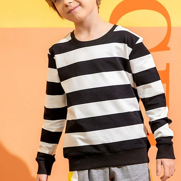 Otqutp Children 2025 Pullover Tops Toddlers Kids Boys and Girls Classic Fit Crewneck Shirt Cotton Soft Warm Long Sleeve Streak Tops(A-B,5-6 Years)