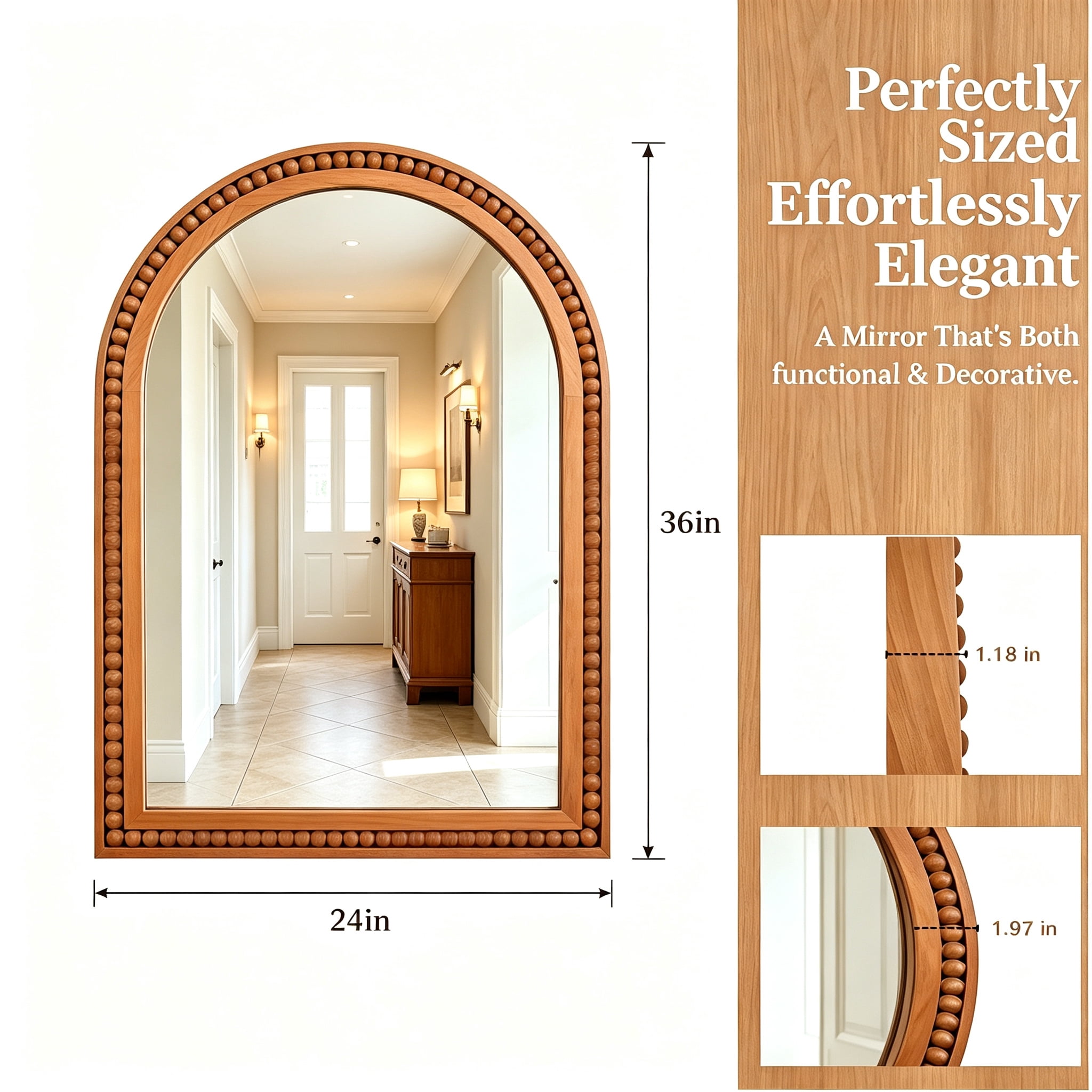 Leumius 36"x 24" Arched Bathroom Mirror Wall Mirror with Wooden Frame,Rustic Farmhouse Decor Mirror for Entryway, Bathroom & Living Room,Brown