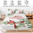thumbnail image 5 of King Size Fitted Sheet Set - Christmas Cardinal 3 Piece Bedding Sets 16" Deep Pocket Fitted Sheet with 2 Pillowcases, Xmas Winter Watercolor Pine Flower Berry Brushed Microfiber Hotel Bed Sheets, 5 of 9