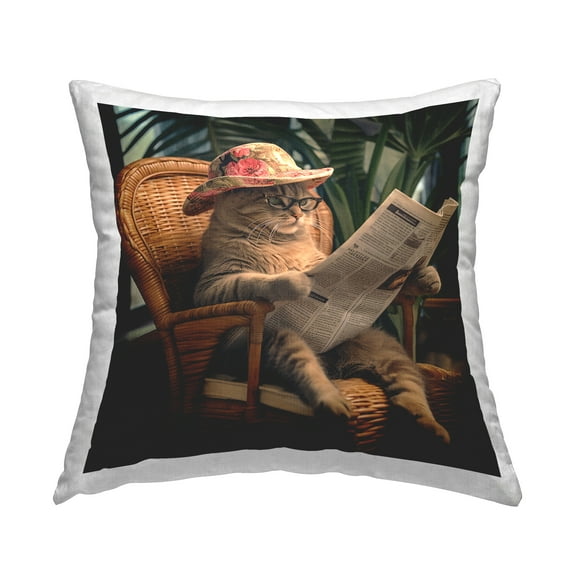 Stupell Industries Funny Cat & Newspaper Decorative Printed Throw Pillow Design by RB.